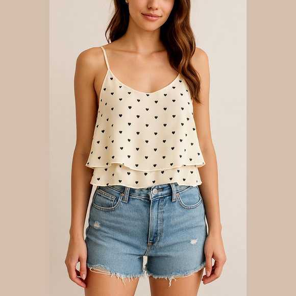 H&M Tops - H&M IVORY LOOSE CAMISOLE WITH BLACK HEART SIZE 6